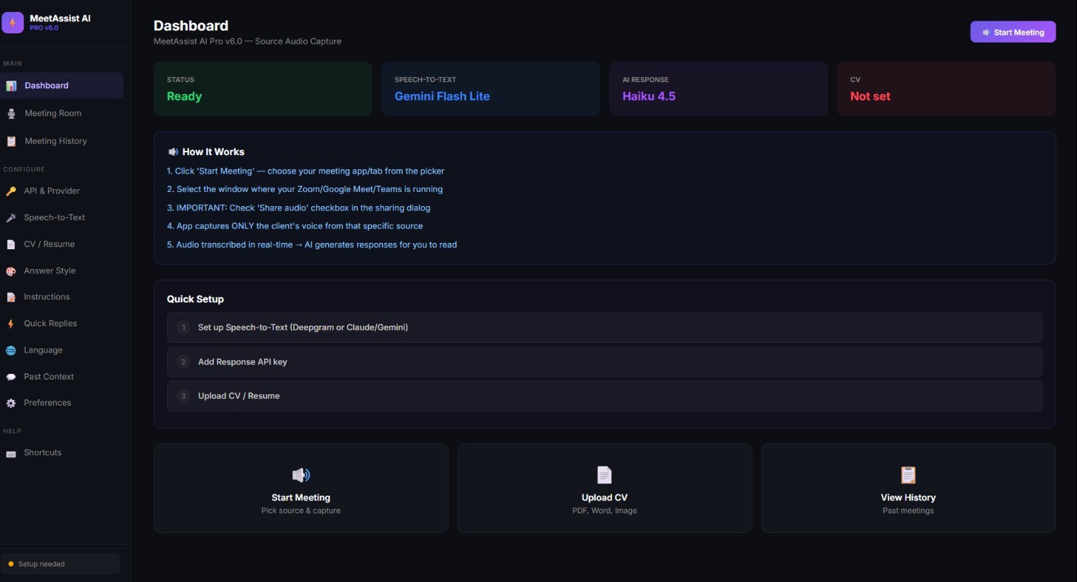 MeetAssist AI Pro Dashboard