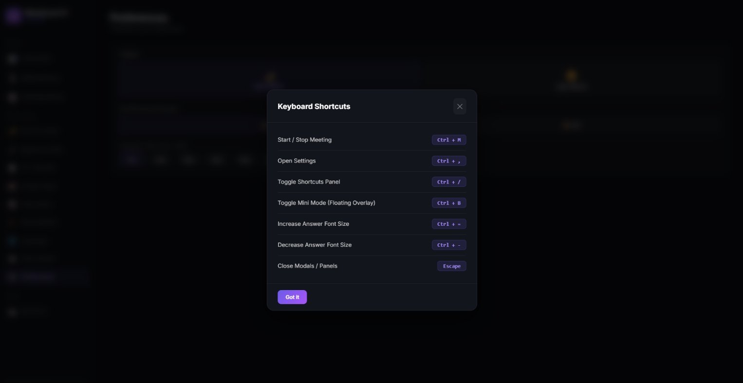 Keyboard Shortcuts panel